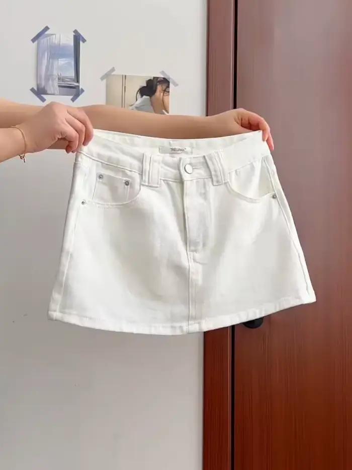 Jupe en jean blanche coréenne pour femme, nouvelle collection été 2026, taille haute, anti-transpare
