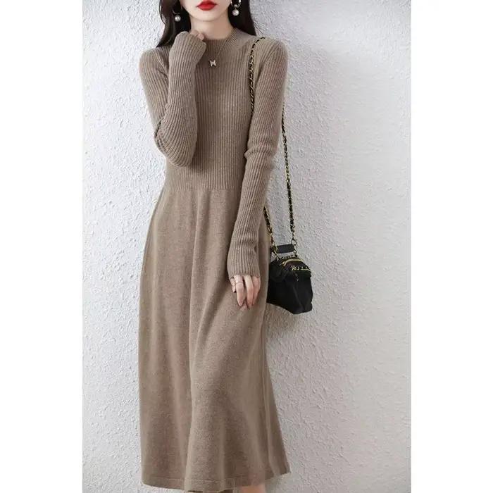 Robe longue en laine et cachemire pour femme, taille au-dessus du genou, jupe pull en tricot, vêteme