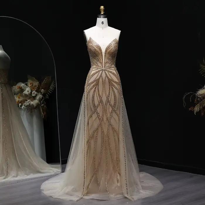 Sharon Said Champagne longue robe de soirée avec surjupe de luxe sirène femmes robes de soirée forme