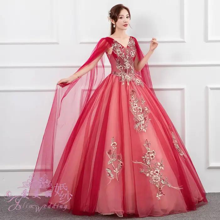 Robe de Mariée Longue Bouffante Brodée, Tenue de Spectacle, de Remise de Diplôme, de ixd'Anniversair