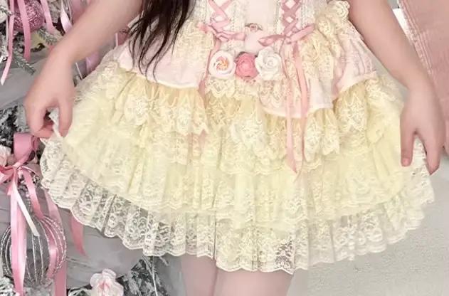 Ensemble de jupe rose Lolita originale pour filles, Noeud aught, Dégradé initié, Tube Top, Hot Girl,