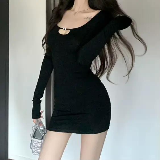 Robe courte en dentelle pêche, hanche, automne hiver, Slim, manches longues