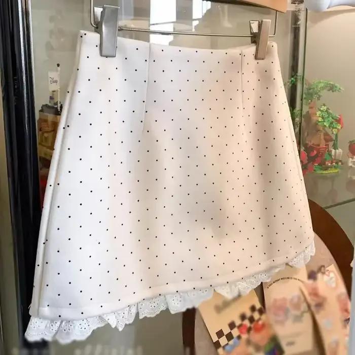 OCEANLOVE-Mini jupe en dentelle à volants pour femmes, pois doux, ligne A, mode coréenne rétro, jupe