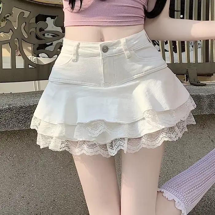 2025 été Mini Y2K Denim jupe femmes mode Streetwear volants Kawaii dentelle jupes Shorts Preppy écol