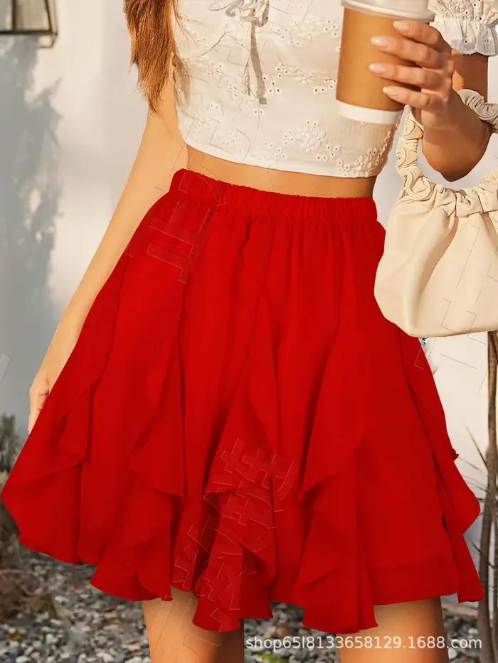 Jupe courte plissée décontractée pour femmes, taille haute, avec bordure en dentelle, style frais et