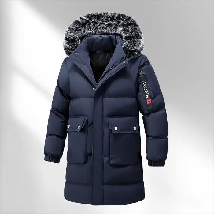 Parka mi-longue en coton épais à capuche pour homme, vêtement d'extérieur chaud et polyvalent, coupe