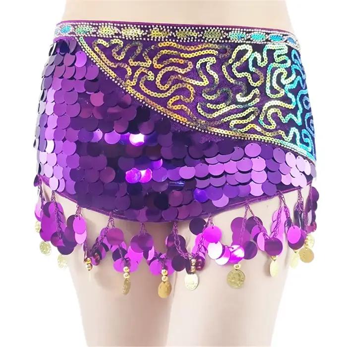 F42F – jupe danse du ventre pour femmes, pièces monnaie, glands, écharpe hanche à franges,