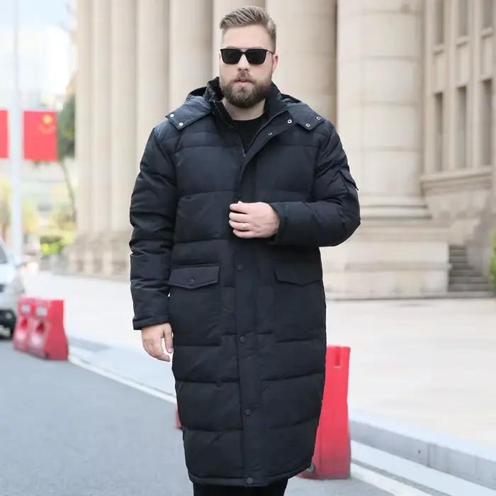 Doudoune blanche Extra longue pour homme, manteau épais Cargo noir à capuche, chaud, grande taille 6