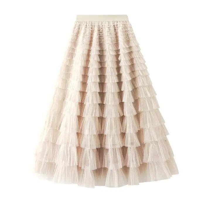 Jupe en maille de tulle pour femme, élégante, taille élastique, nickel é, longue, ligne A, tutu, pri