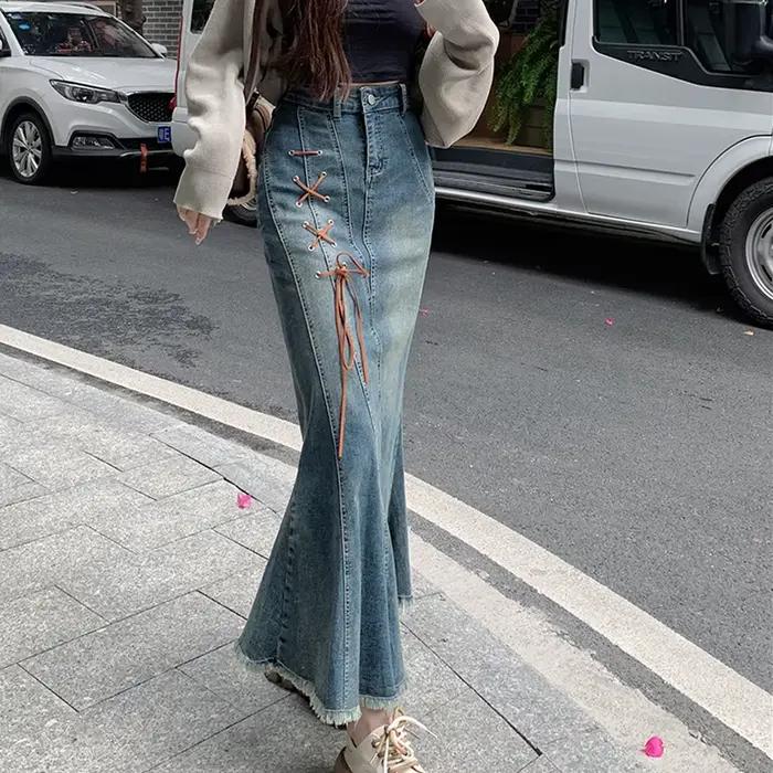 Enim – Jupe taille haute pour Femme, mode coréenne, Slim, élégante, fente irrégulière, rétro, sirène