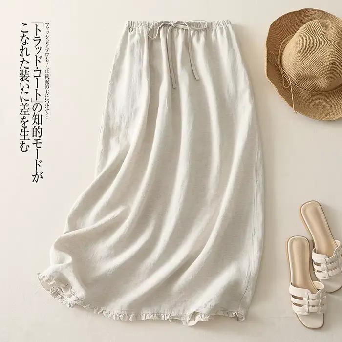 Jupe mi-longue en coton pour femme, nouvelle version coréenne, élégante et tendance, avec bordure à 