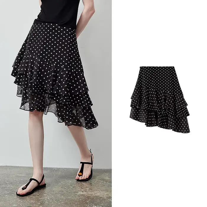 Jupe courte fluide asymétrique à volants superposés en mousseline à pois pour femme TOYOUTH, nouvell