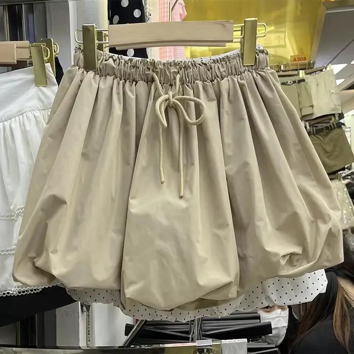 ABOOKS-Mini jupe trapèze à lacets taille haute pour femme, avec doublure, courte, vintage, livraison