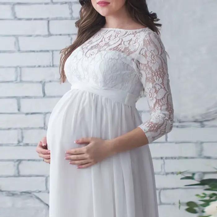 Femmes enceintes robe en dentelle maternité Maxi robe photographie vêtements 3/4 manches fête de mar
