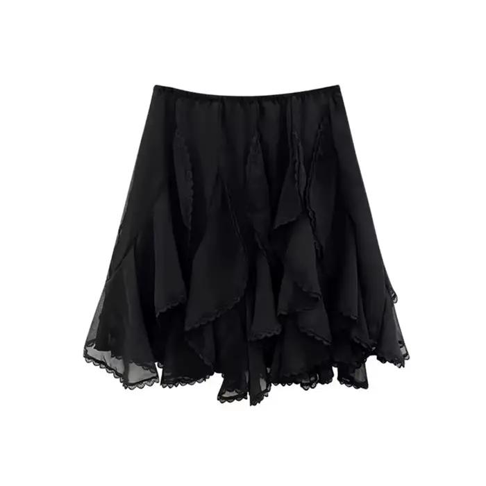 Jupe en dentelle et Tulle pour femmes, Style coréen, douce et élégante, à volants, Vintage, Streetwe