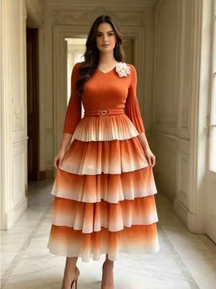 Nouvelle jupe plissée Miyake effet deux pièces, dégradé élégant, nouvelle robe plissée pour femme