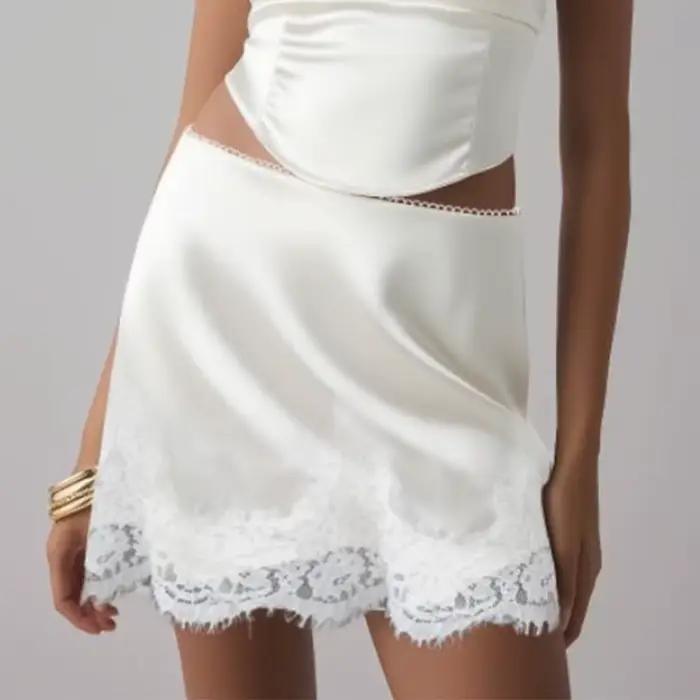 Mini jupes en Satin et dentelle pour femmes, Vintage, Sexy, Cottagecore, taille basse, mode Patchwor