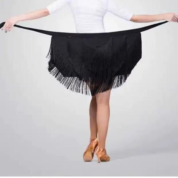 Jupe de danse latine imprimée léopard, frange scintillante scintillante, jupe courte ronde, costume 