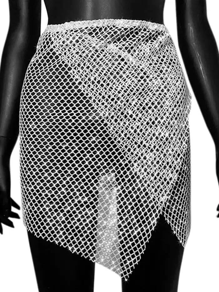 Jupe en résille blanche pour femmes, vêtements sexy, haute couture, boîte de nuit, fête, couvertures