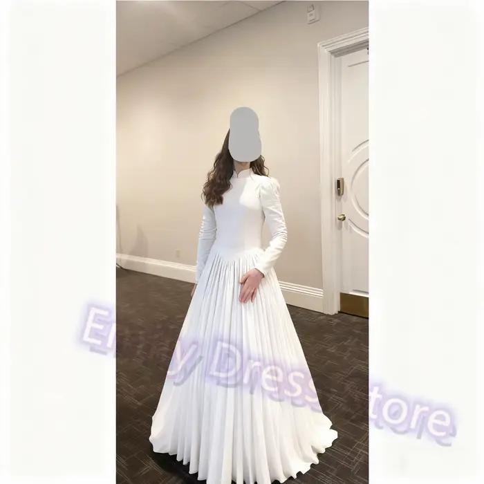 Robe de soirée en satin vert pour femme, longue, à manches longues, col montant, idéale pour demoise