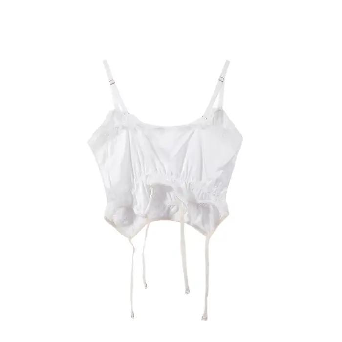 Ensemble haut et jupe en dentelle pour femme, haut caraco à fines bretelles avec fente latérale, déb