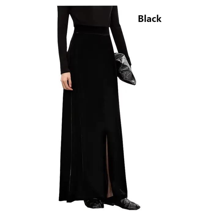 Jupe en velours de soie pour femme, printemps automne, soie de mûrier, taille élastique noire, jupe 