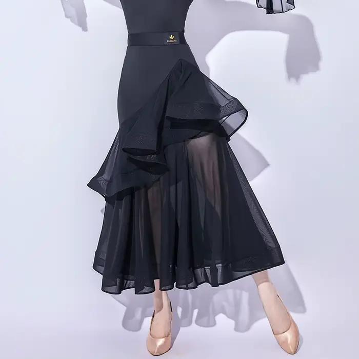Jupe de danse de salon rouge, jupe de danse moderne noire à volants, nouvelle robe de danse moderne,