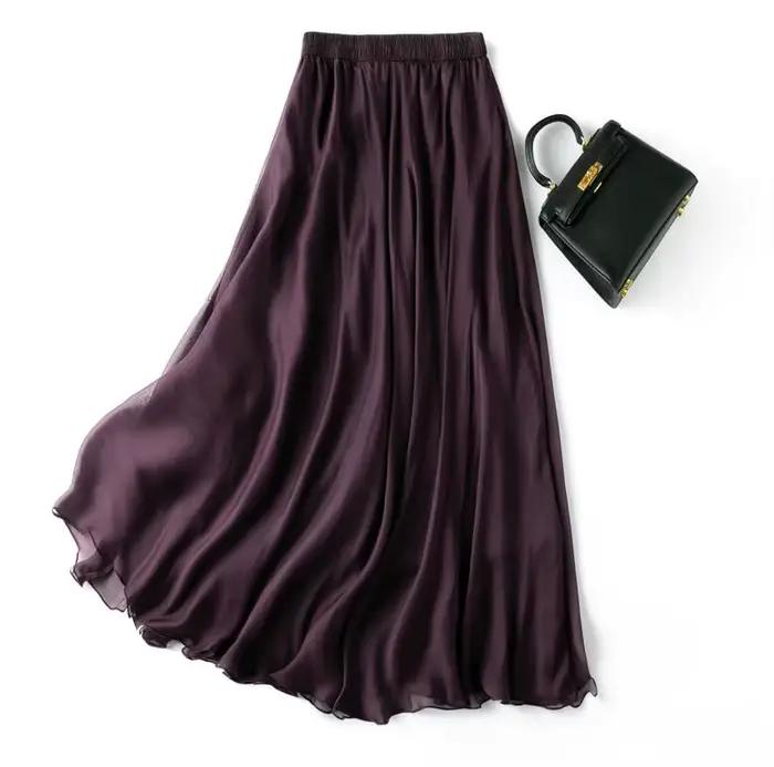 InjSkirt-Jupe longue violette avec double doublure pour femme, vêtement de plage d'été, grand ourlet