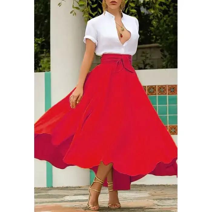 Jupes Maxi Plissées Vintage pour Femme, Style Boho, Taille Haute, Bandage, Noeud Papillon, ix, Docum