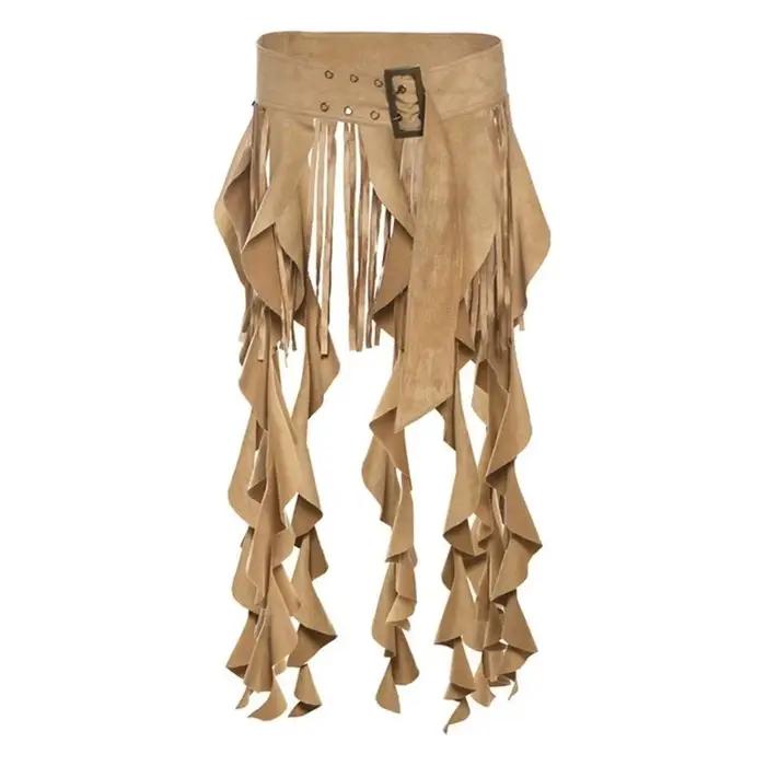 Jupe à volants irréguliers avec ceinture à pompons, ceintures ajustables à pompons longs pour femmes