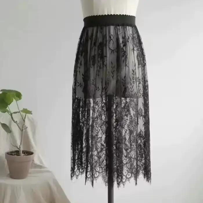 Jupe en dentelle transparente sexy et élégante, 2 longueurs, jupe longue en tulle, jupe midi en dent