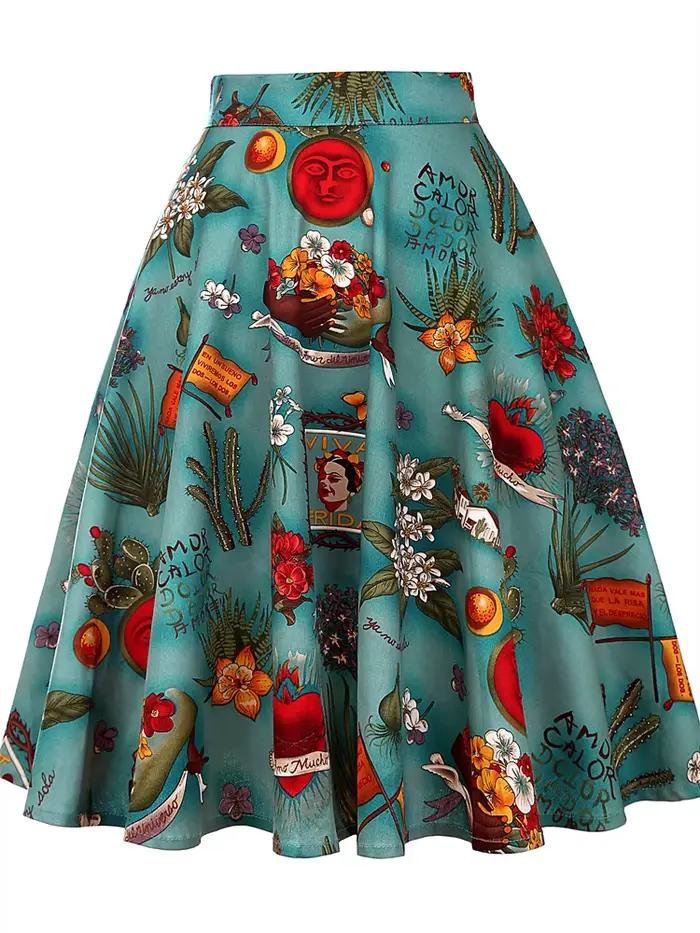Jupe trapèze mi-longue en coton pour femme, robe d'été noire, taille haute, piste, vintage, pin-up, 