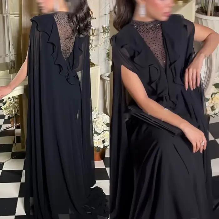 Robe de soirée en mousseline de soie noire, personnalisée, de haute qualité, élégante, gracieuse, co