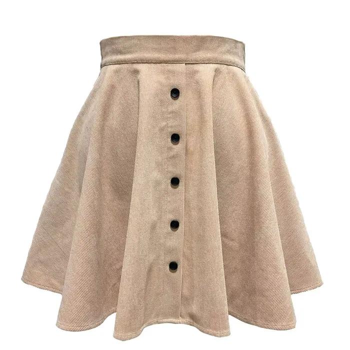 Jupe en velours côtelé pour femmes, mode automne hiver, taille haute, simple boutonnage, Streetwear 