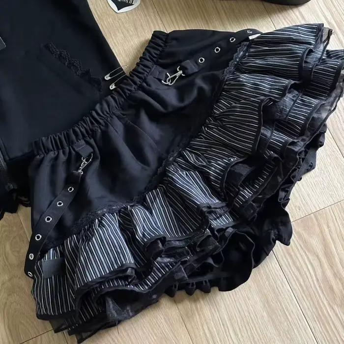 Harajuku filles rayure Punk Grunge jupes femmes Y2k esthétique taille haute gâteau Mini Streetwear d