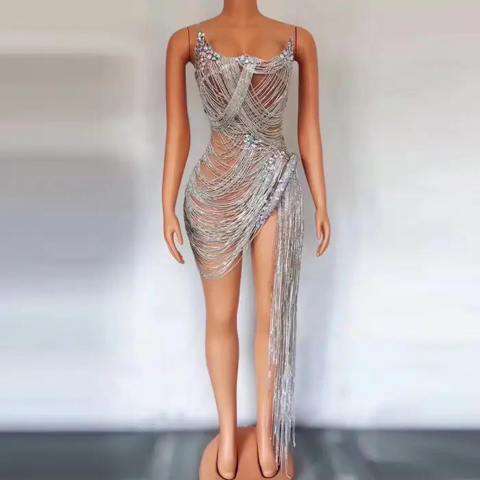 Robe de soirée de mariage sexy en strass, Costumes de scène à la mode pour femmes