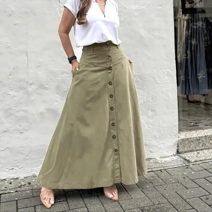 Jupe élégante pour femmes, taille haute, avec poches, boutons sur le devant, fente, jupe en forme de