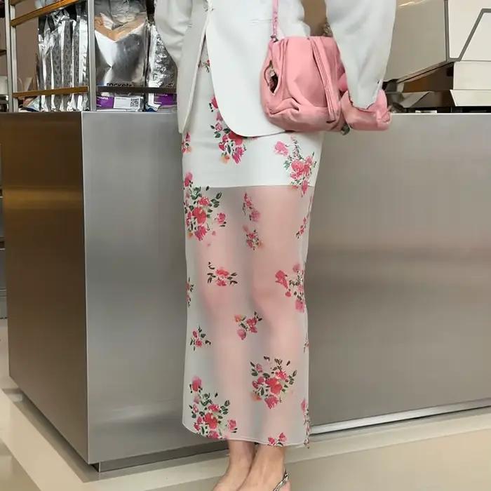 Jupe longue fendue transparente à imprimé floral Tornova pour femme, taille haute, sexy, nouvelle co