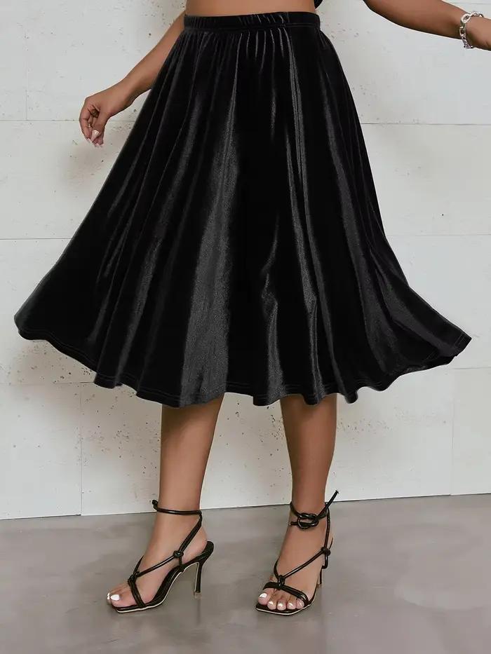 Jupe trapèze évasée en velours pour femme, jupe mi-longue, taille haute élastique, monochromatique, 