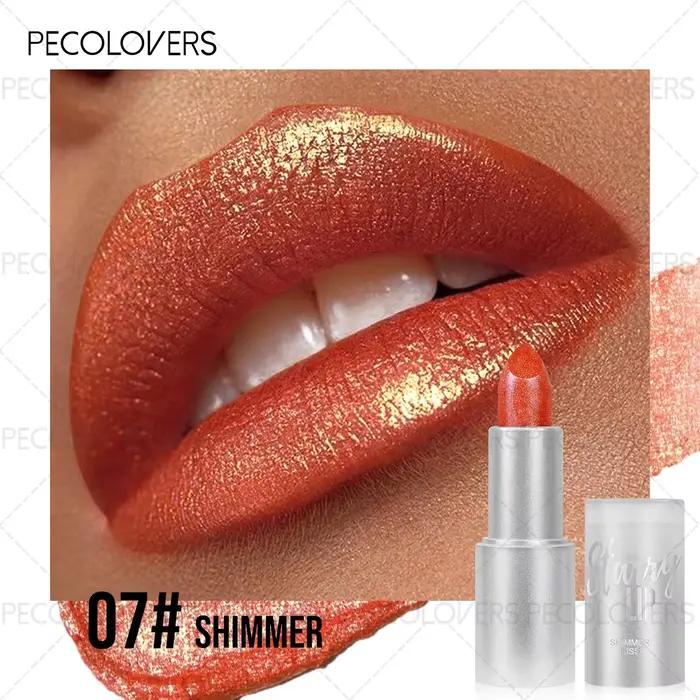 1PC Rouge à lèvres nacré scintillant, brillance éclatante, effet métallique, brillant à lèvres longu