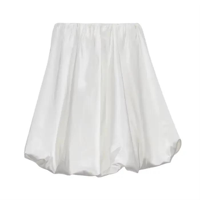 Mini jupe trapèze taille haute en satin blanc pour femme, jupe de bureau élégante pour femme, mode c