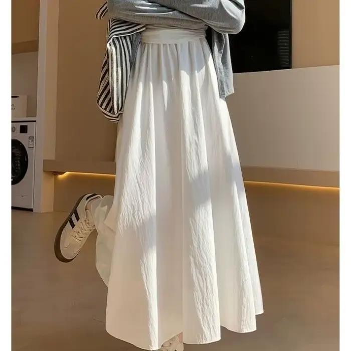 Jupe mi-longue blanche Style forêt pour femmes, jupe longue plissée, taille haute, ligne a, aminciss