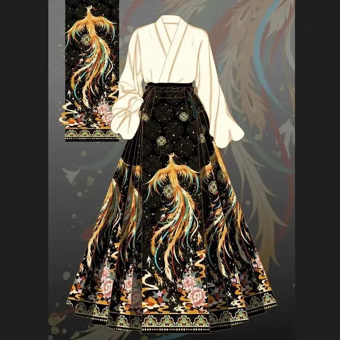 Hanfu Phoenix-Jupe Visage de Cheval pour Femme, Jupes Originales, Style Chinois Classique Trempé de 
