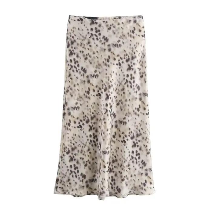 Femmes léopard imprimé a-ligne jupes longues automne nouvelle mode coupe ajustée polyvalent multicol