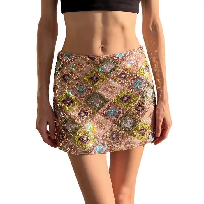 Femmes Sexy y2k paillettes scintillantes Mini jupes élégantes taille basse jupes crayon paillettes F