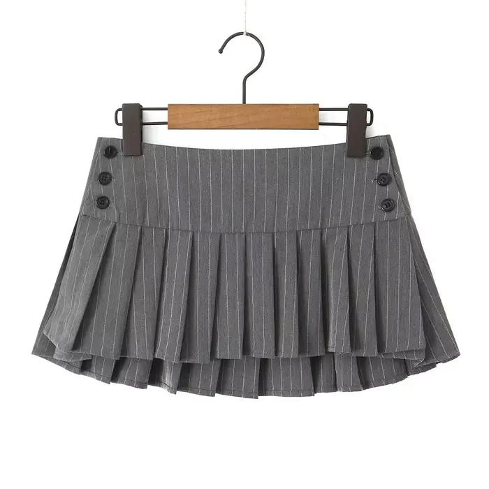 YENKYE-Mini Jupe Plissée à Rayures pour Femme, Jupes Patineuse Courtes, Taille Basse, Sexy, Y2K