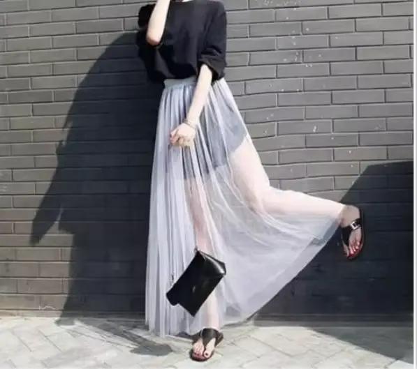2025 été longue dentelle jupe femmes noir blanc maille jupes décontractées taille basse bohème Sexy 