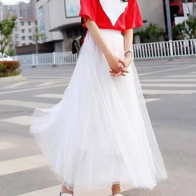 Vintage Tulle jupe femmes Streetwear élastique taille haute maille jupes plissées été élégant coréen