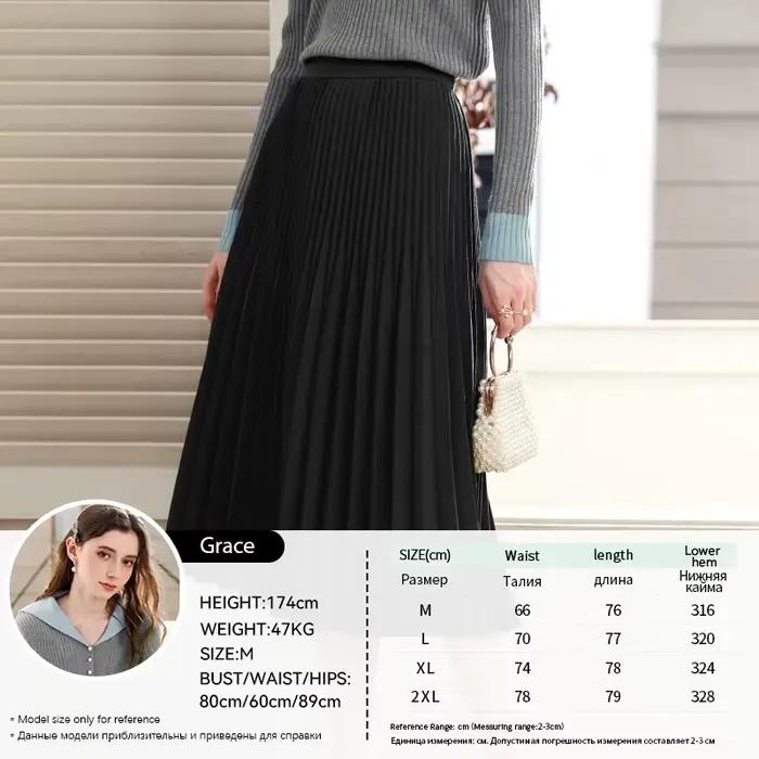 Je crois vous jupe plissée femme 2025 automne élégant gris élastique taille haute jupe trapèze décon