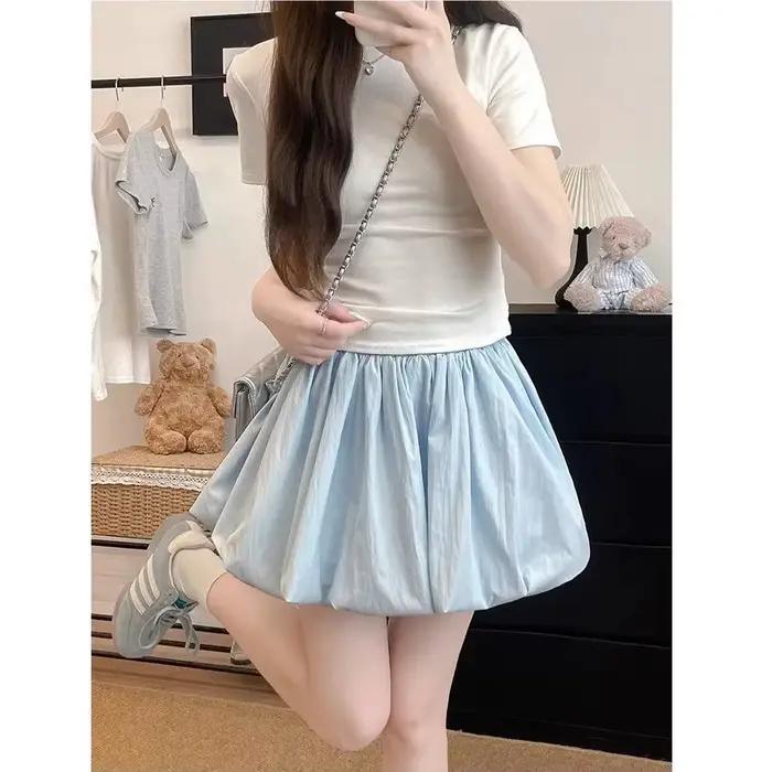 Jupe courte bouffante style coréen pour femme, design estival tendance, taille amincissante, polyval